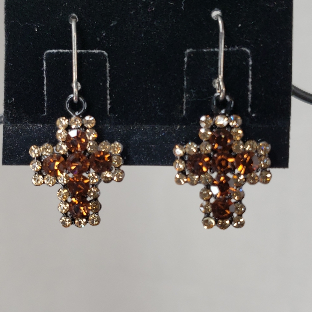 Pierced Rhinestone Cross earrings.     E8